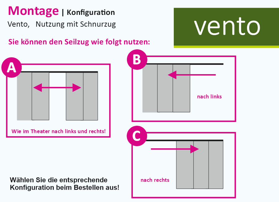 Wie soll sich der Vorhang öffnen lassen - Vento Flächenvorhangschiene